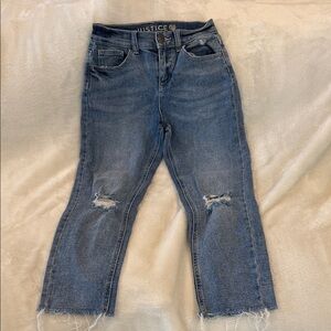 Justice Women's Cropped Blue Jeans with Distressed Details